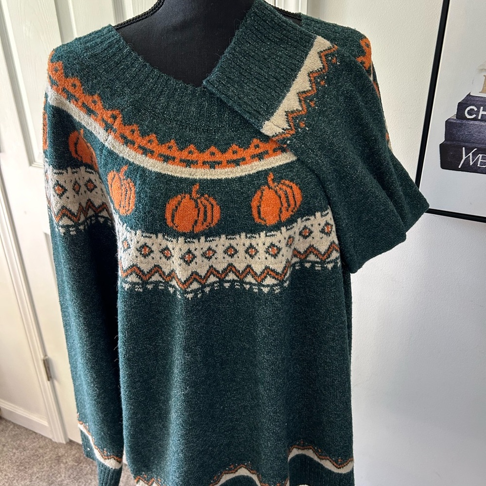 Maurices Teal and Orange Pumpkin Sweater - Picture 5 of 5